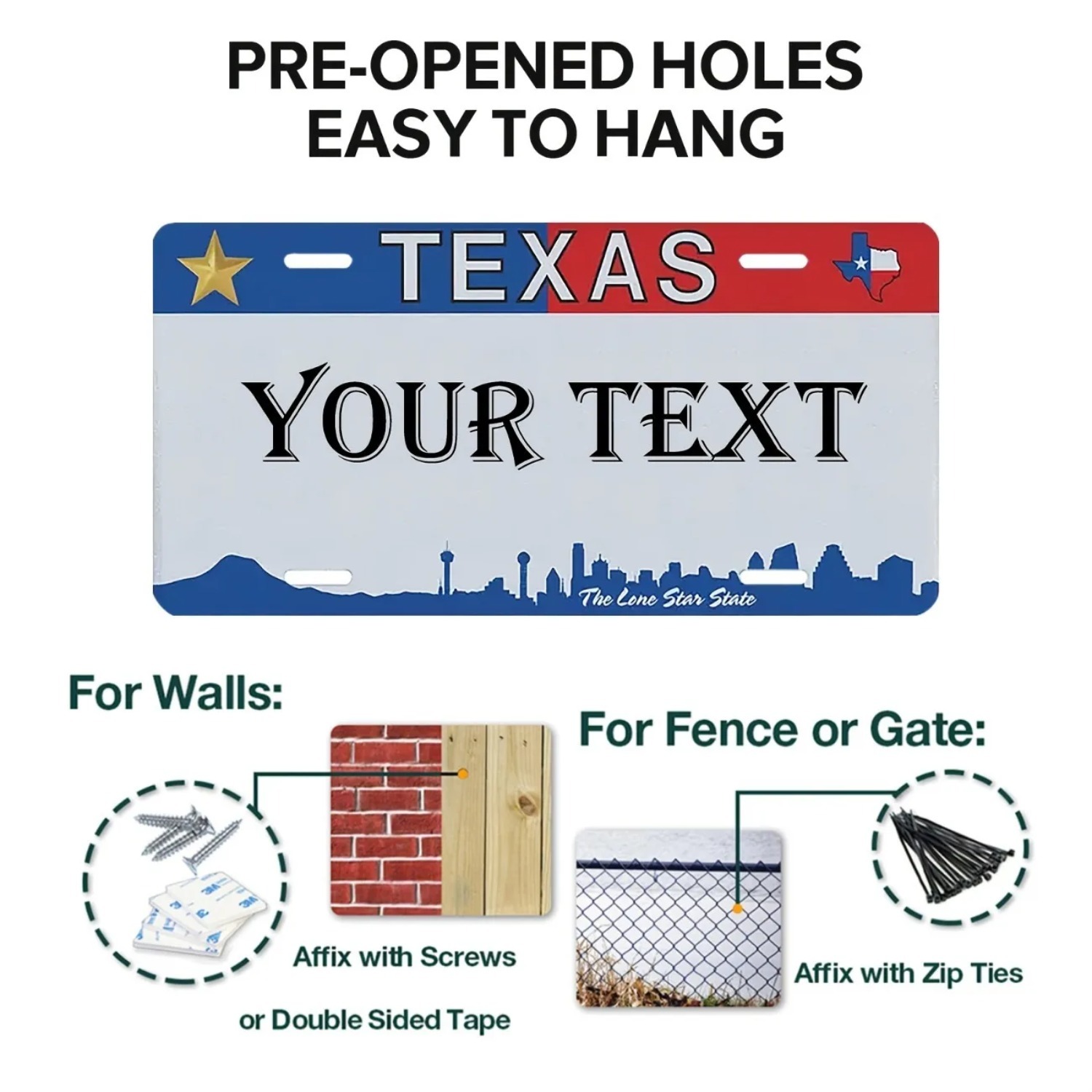 Home Bar Signs - Customizable Retro Texas Aluminum Plate Industrial