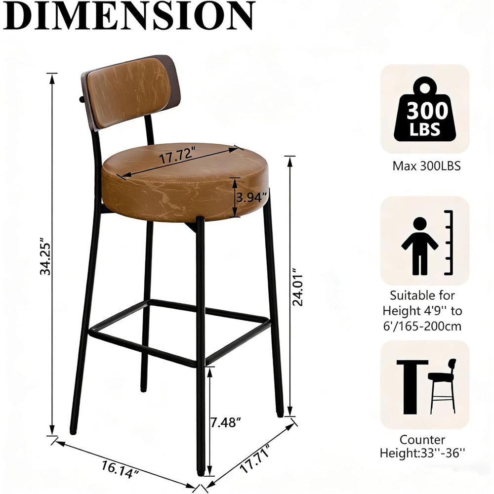Brown Bar Stools Set o 3, Leat - Home Bar And Counter のレビューと価格