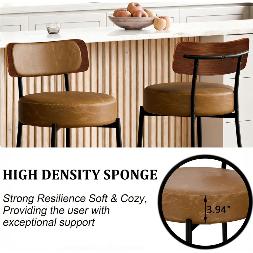 Brown Bar Stools Set o 3, Leat - Home Bar And Counter のレビューと価格