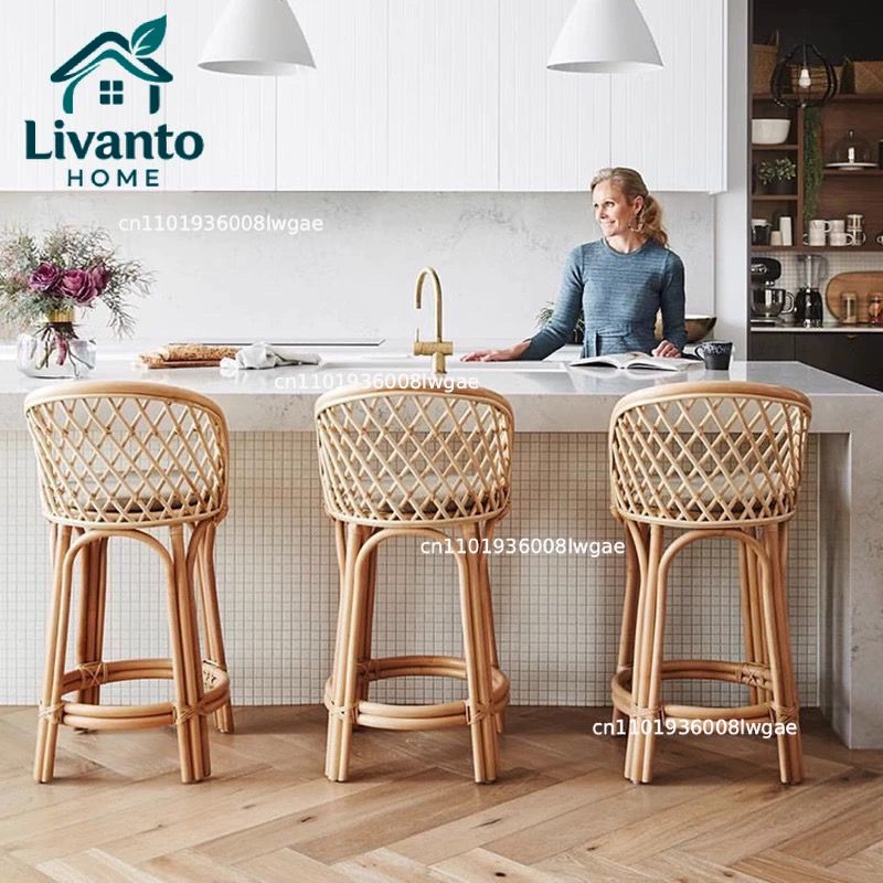 Natural Rattan Bar Stools with - Home Bar Seating のレビューと価格