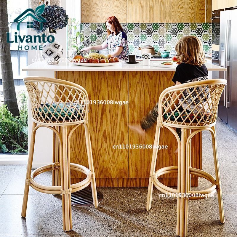 Natural Rattan Bar Stools with - Home Bar Seating のレビューと価格