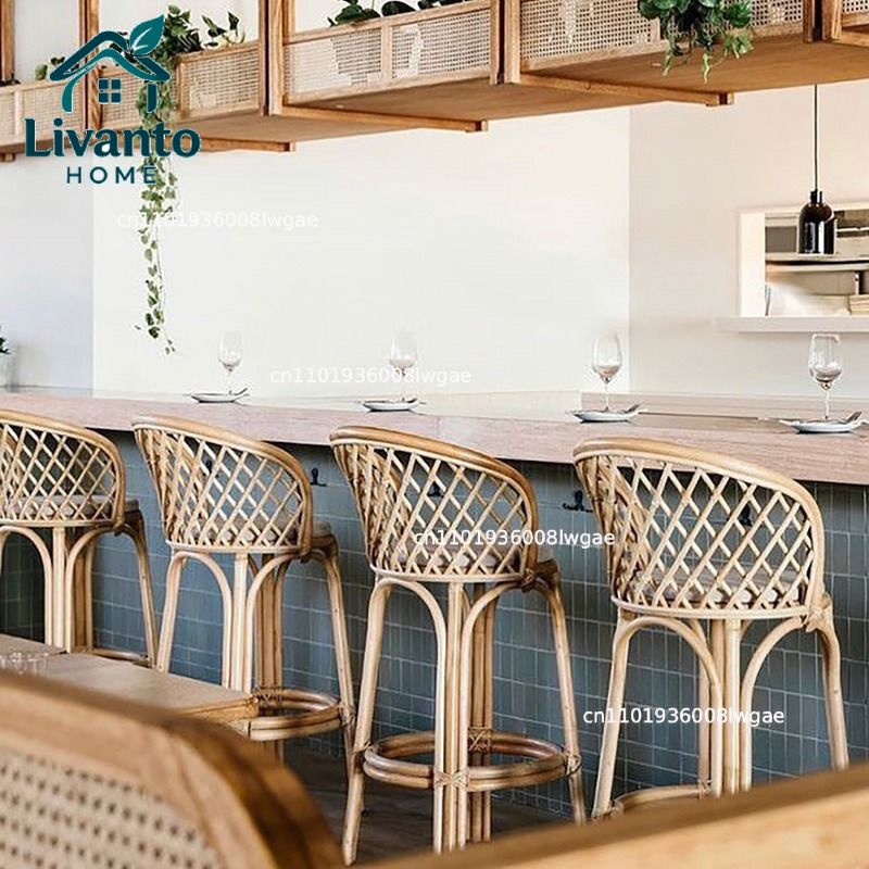 Natural Rattan Bar Stools with - Home Bar Seating のレビューと価格