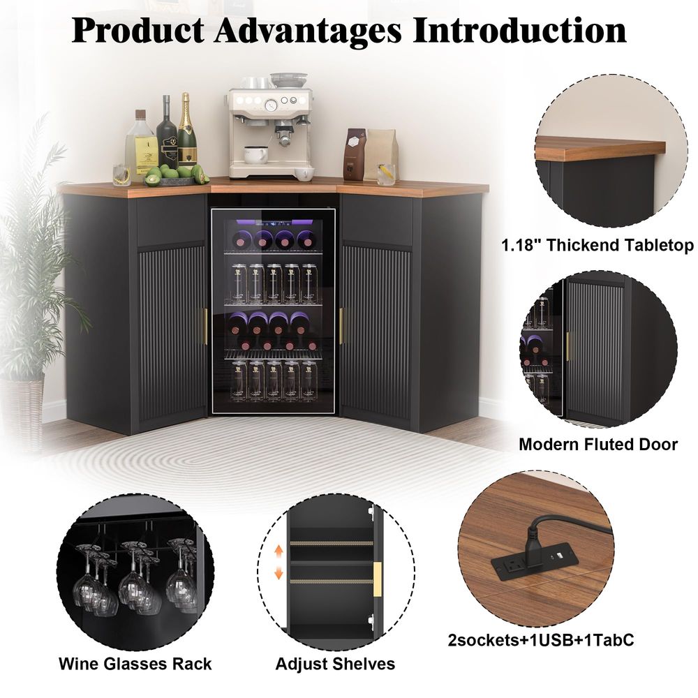 Corner Bar Cabinet with Fridge - Home Bar And Fridge のレビューと価格