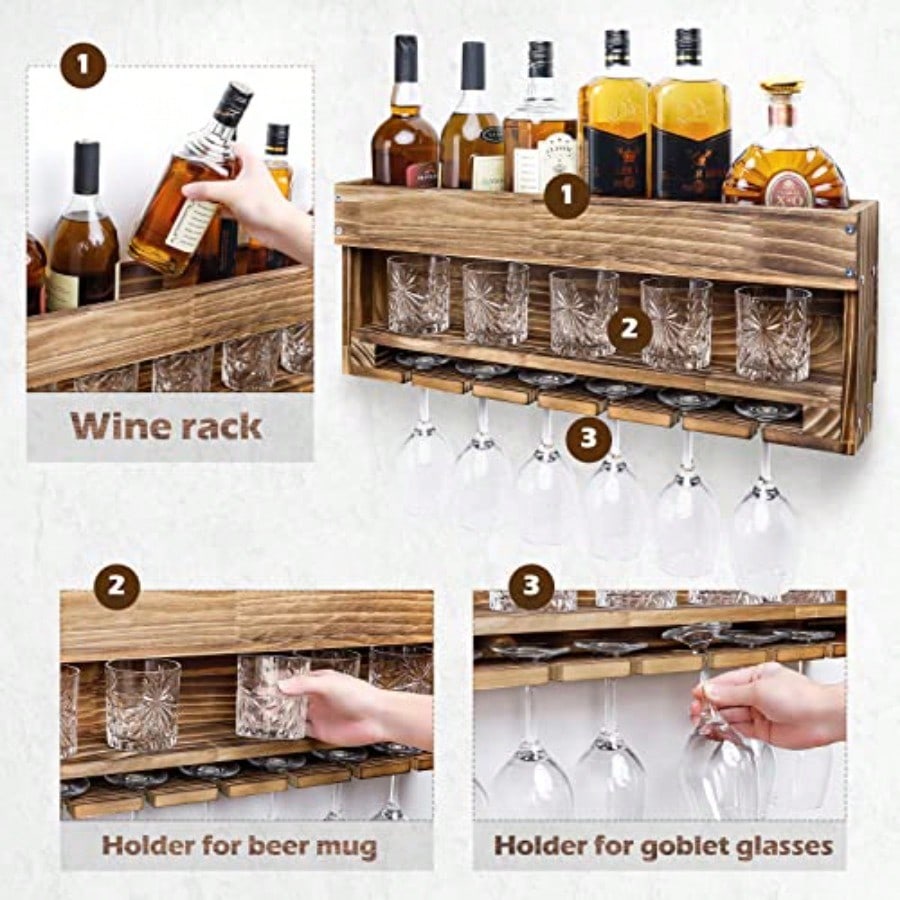 Wine Rack Wall Mounted WoodAlc - Home Bar Shelf のレビューと価格