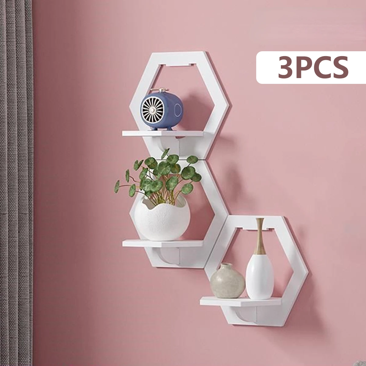 3Pcs Hexagon Wall Shelf Punch  - Home Bar Shelf のレビューと価格