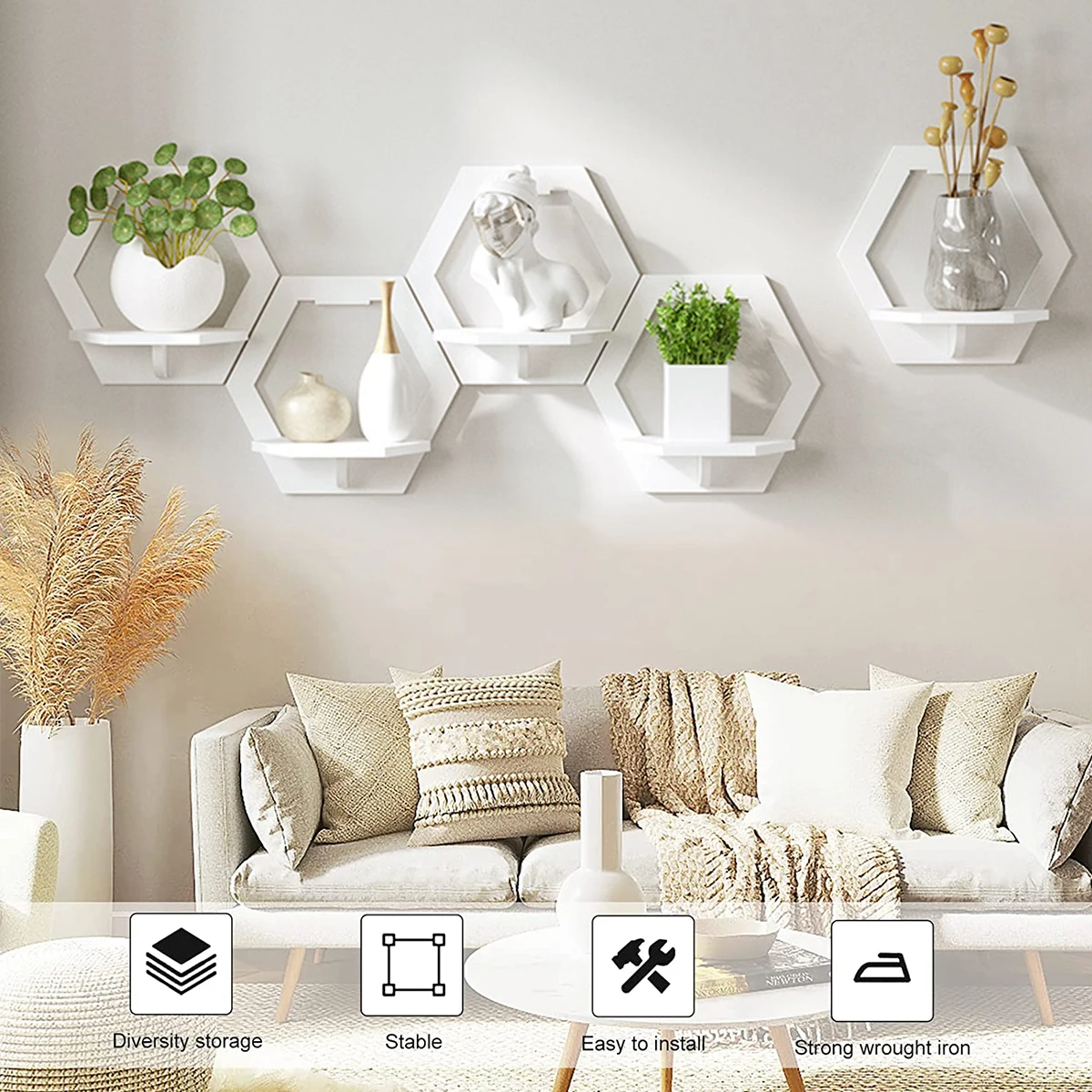 3Pcs Hexagon Wall Shelf Punch  - Home Bar Shelf のレビューと価格