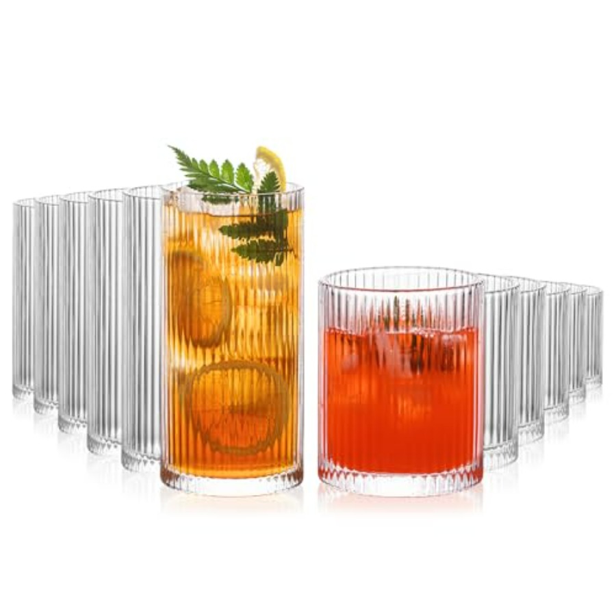 12Piece Ribbed Glassware Set w - Highball Glass Set のレビューと価格