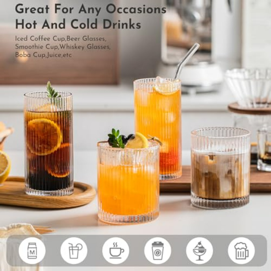 12Piece Ribbed Glassware Set w - Highball Glass Set のレビューと価格