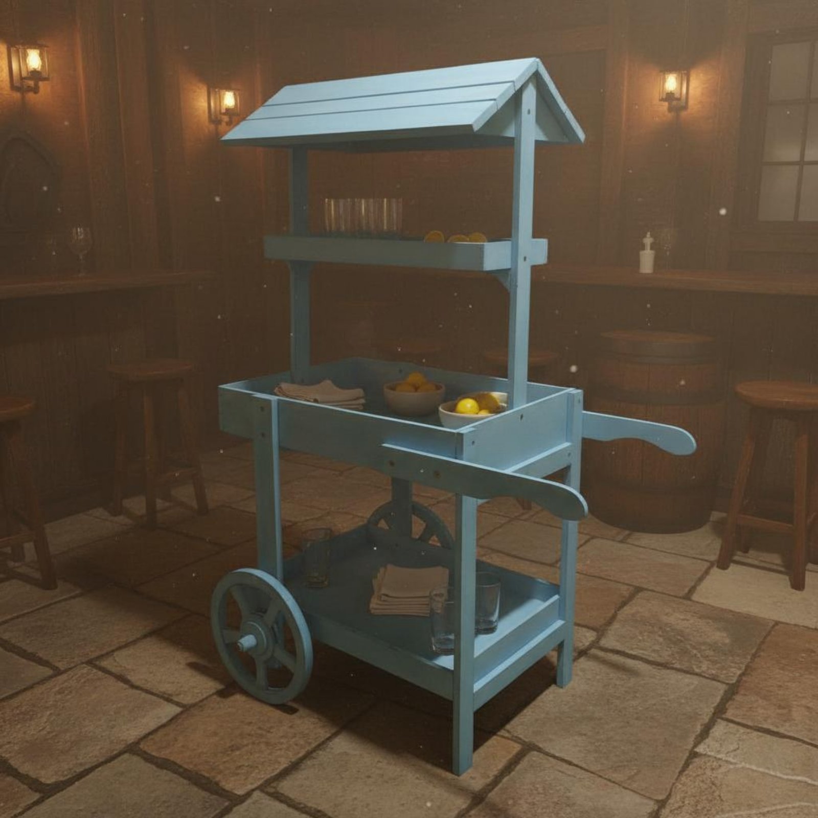 Rustic Display Trolley Wheeled - Home Bar Shelf のレビューと価格