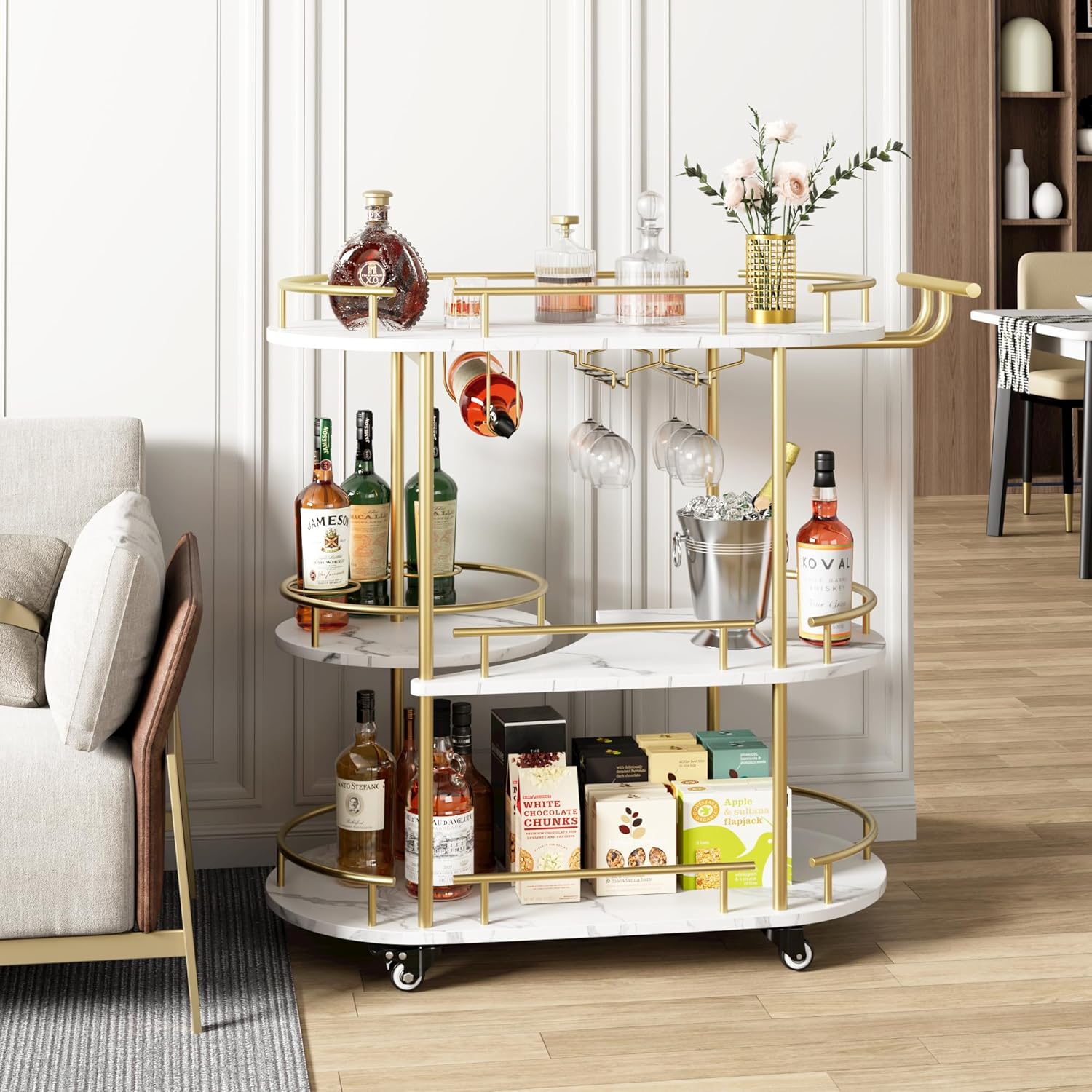 Gold Bar Carts with 4-Tiers St - Bar Cart Gold のレビューと価格