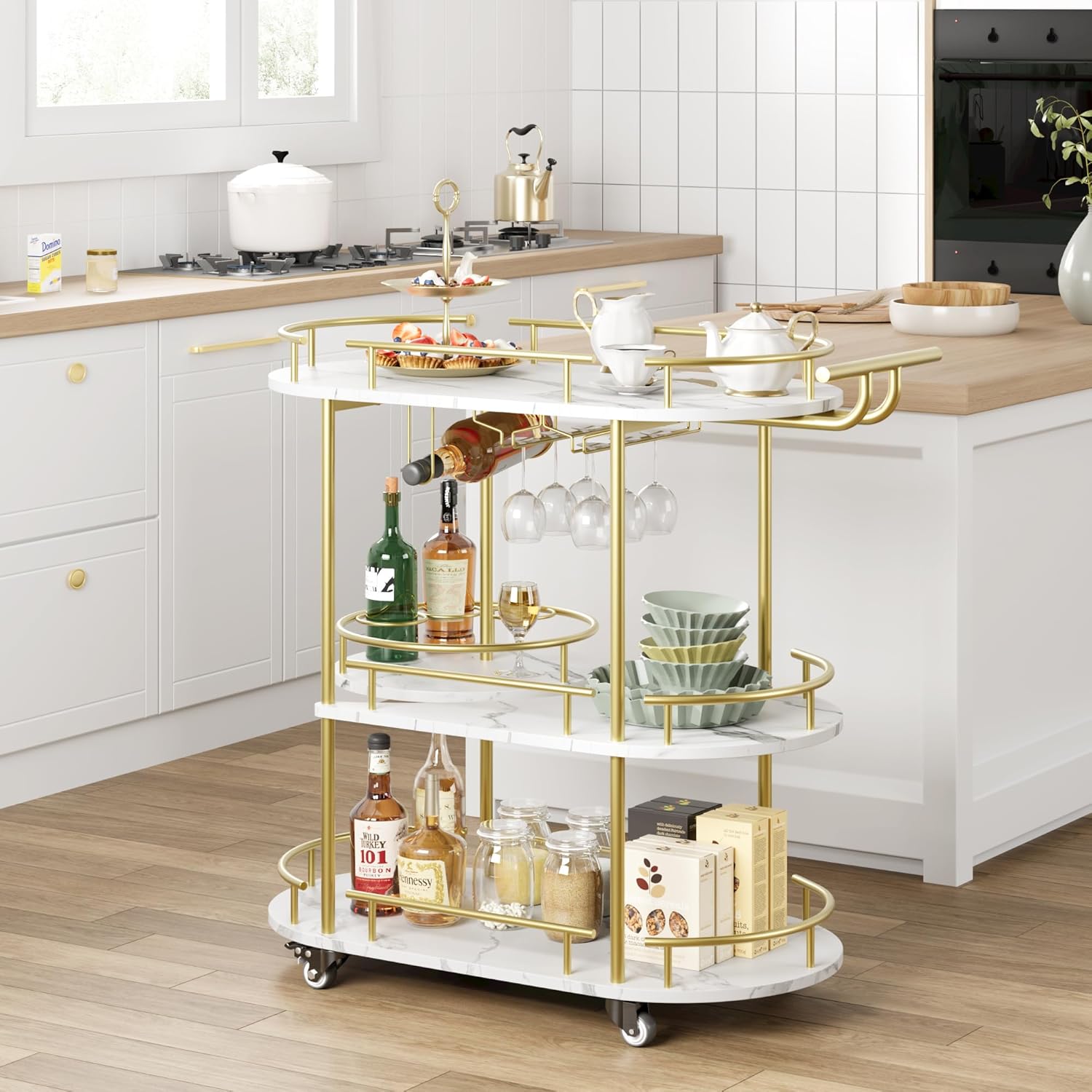 Gold Bar Carts with 4-Tiers St - Bar Cart Gold のレビューと価格