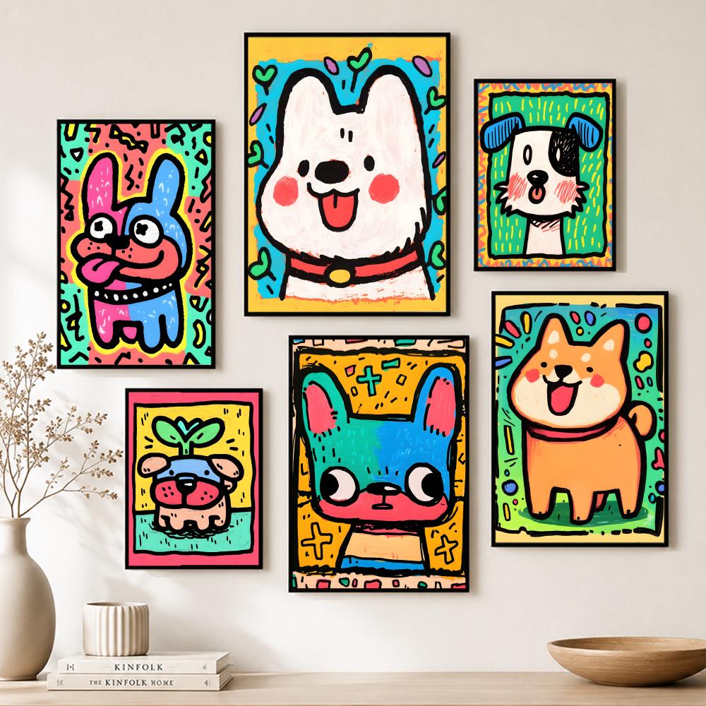 Lovely Colorful Dog Poster Pap - Home Bar And Theater のレビューと価格