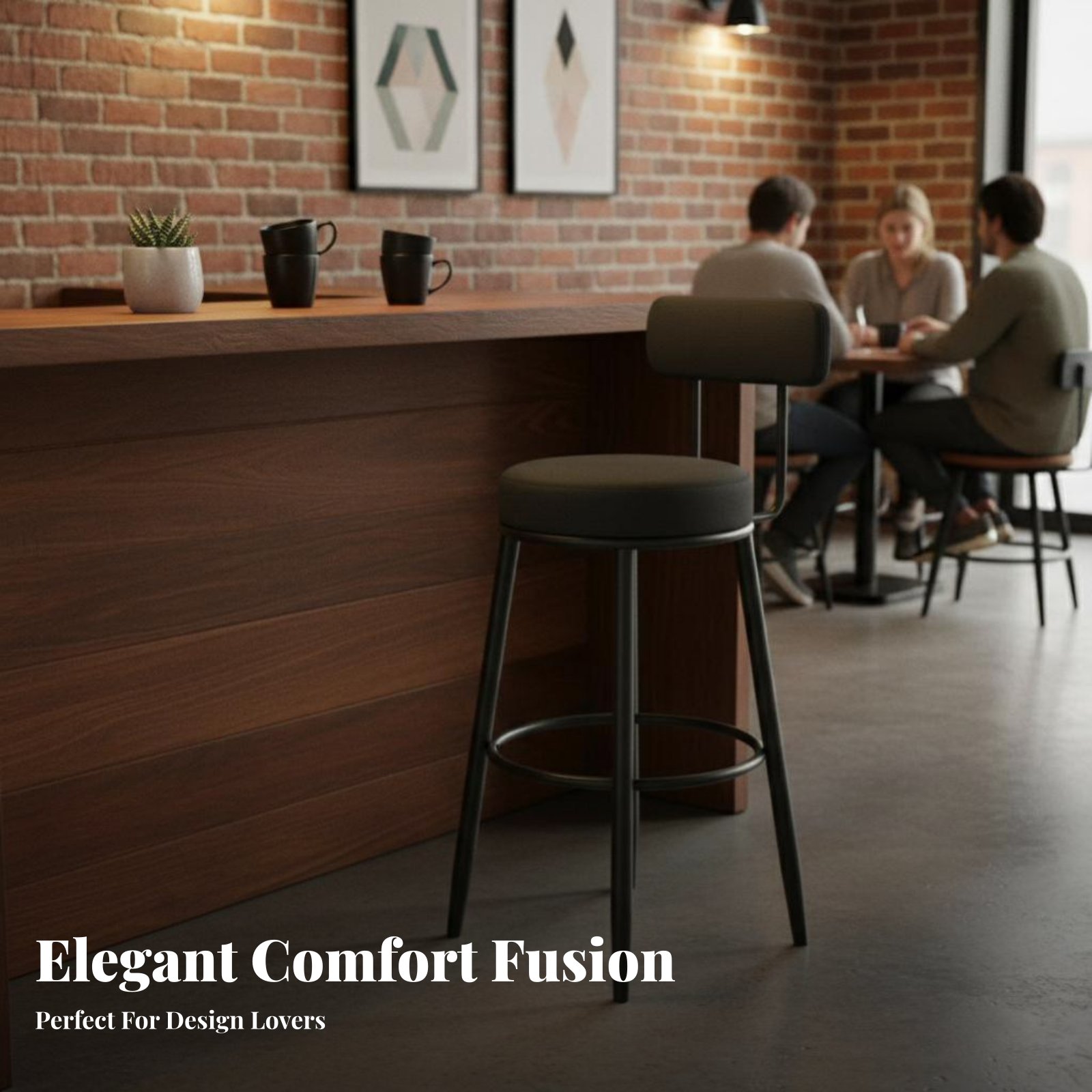 Upholstered Stool with Low Rea - Home Bar Seating のレビューと価格