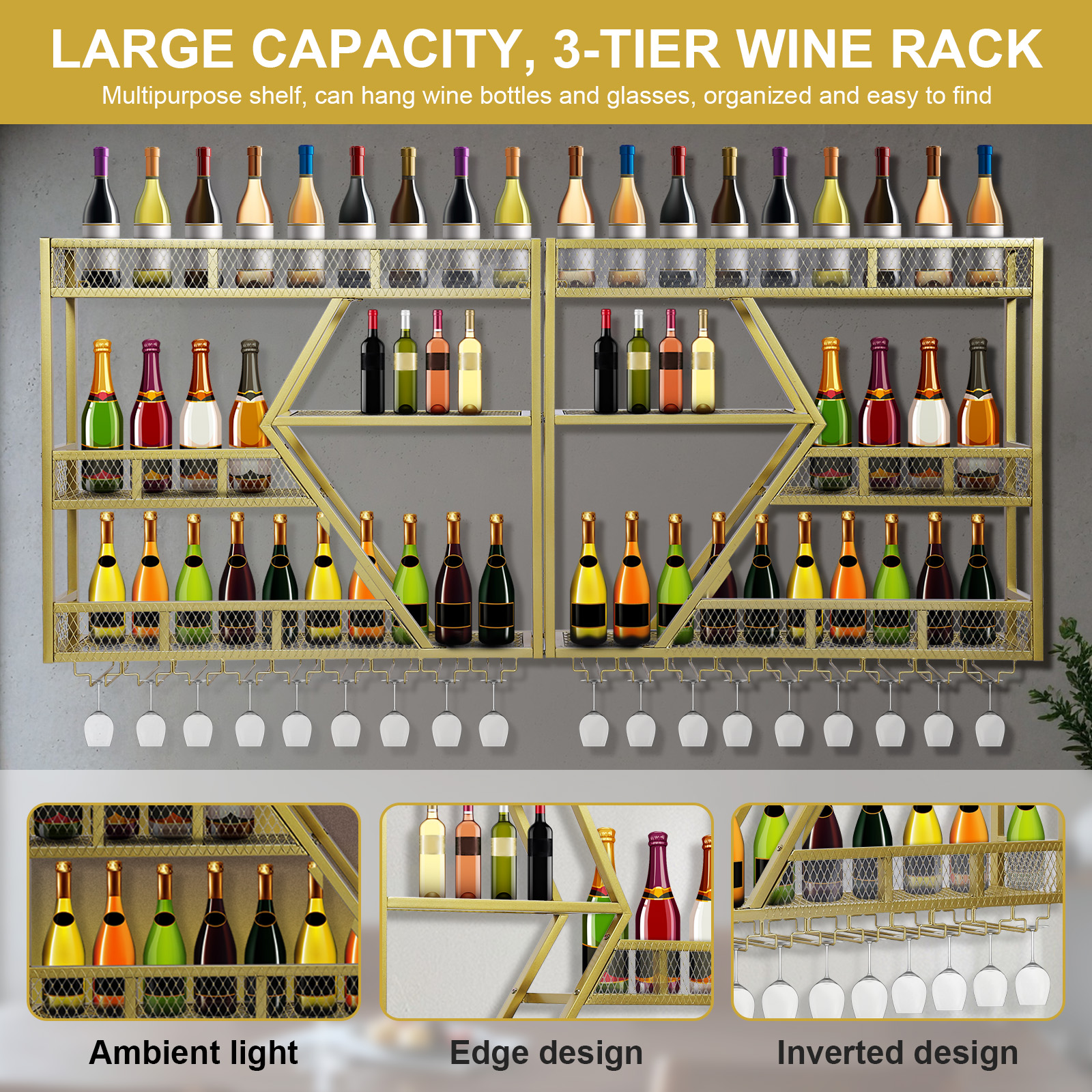Metal Wine Storage Rack Wall M - Home Bar Shelf のレビューと価格