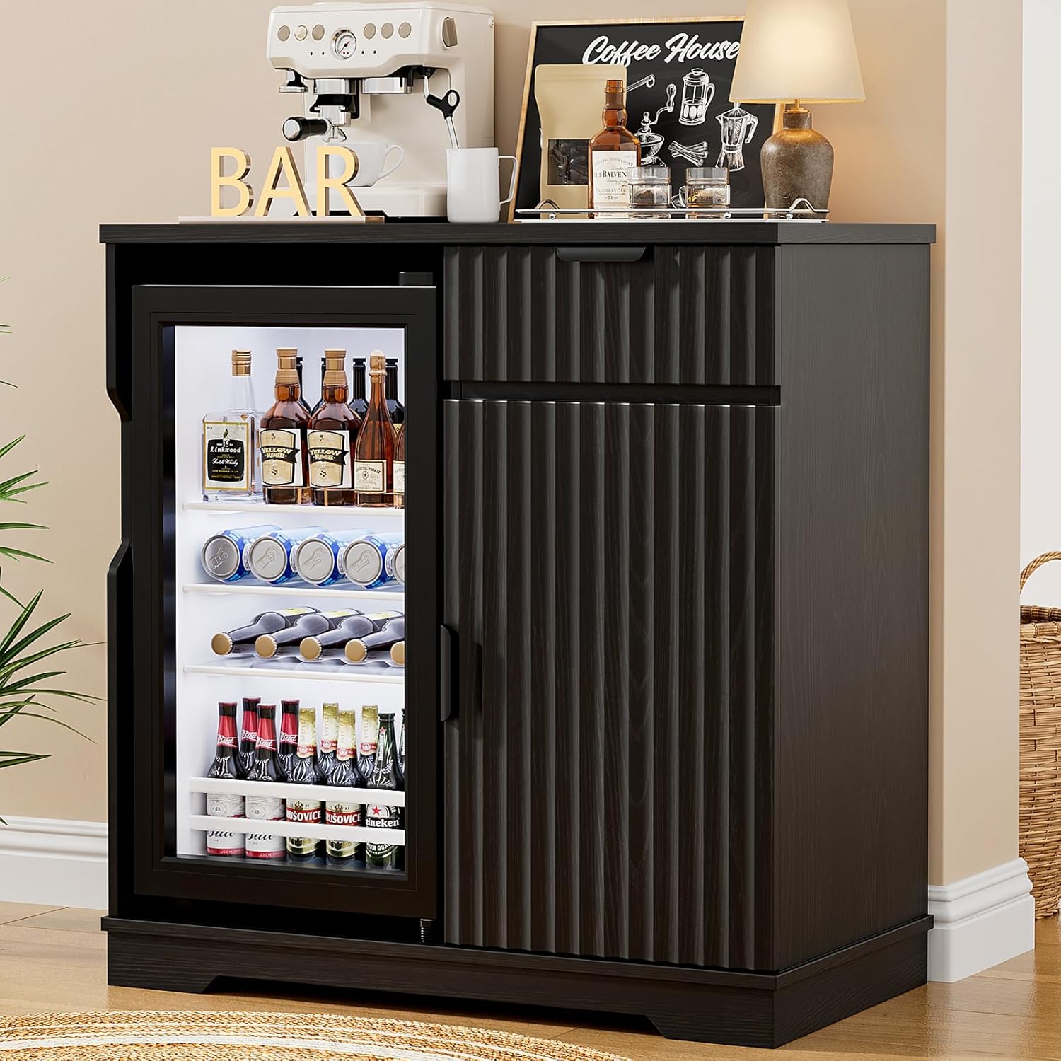 Fluted Coffee Bar Cabinet with - Home Bar And Fridge のレビューと価格