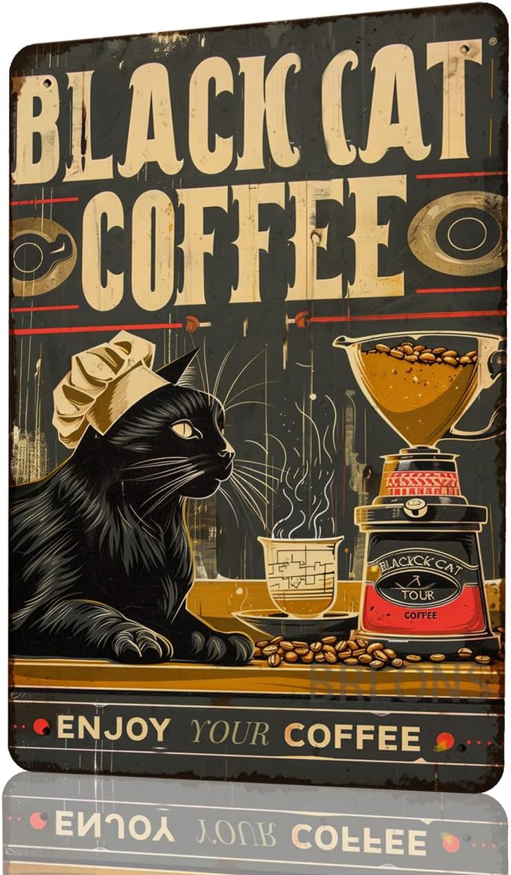 Metal Tin Sign Black Cat Coffe - Home Bar And Coffee のレビューと価格