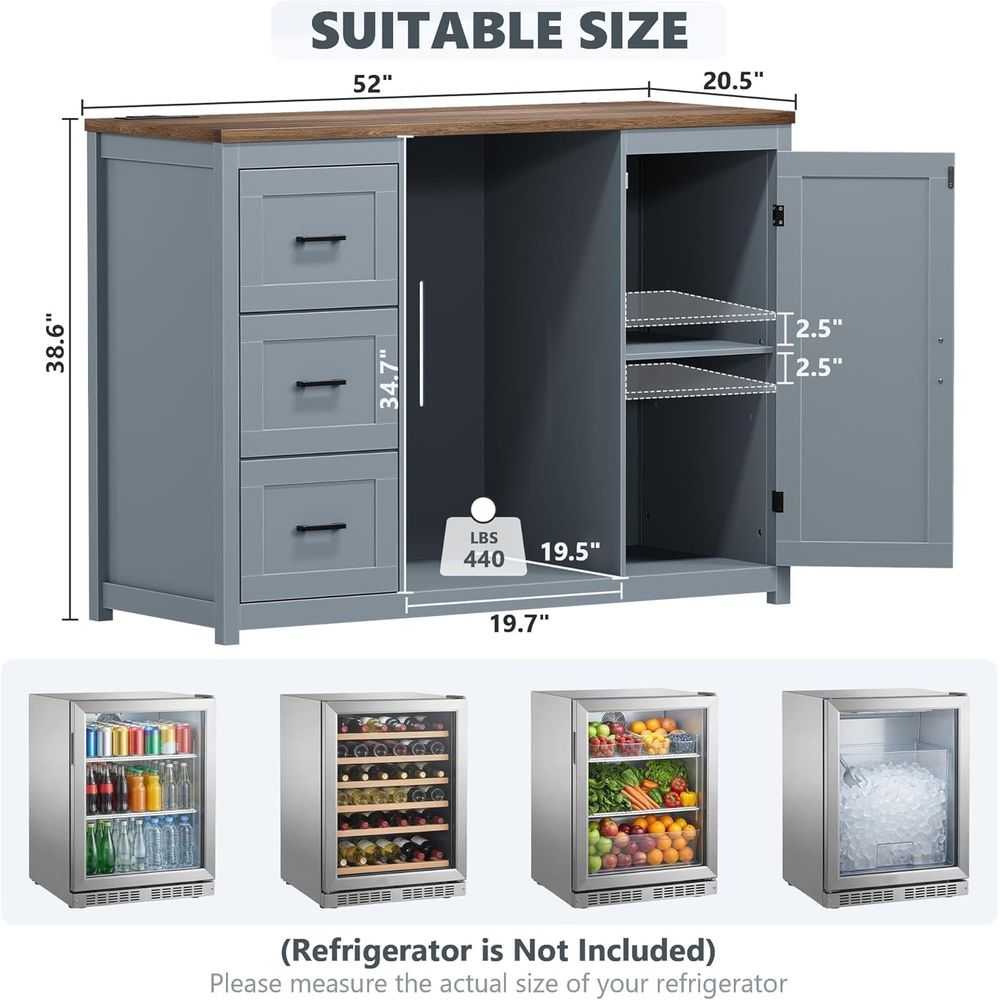 52-Inch Coffee Bar Cabinet wit - Home Bar And Fridge のレビューと価格