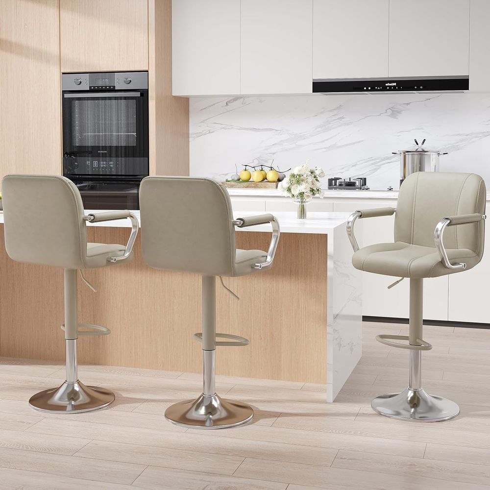 3 Beige Adjustable Swivel Coun - Home Bar Seating のレビューと価格