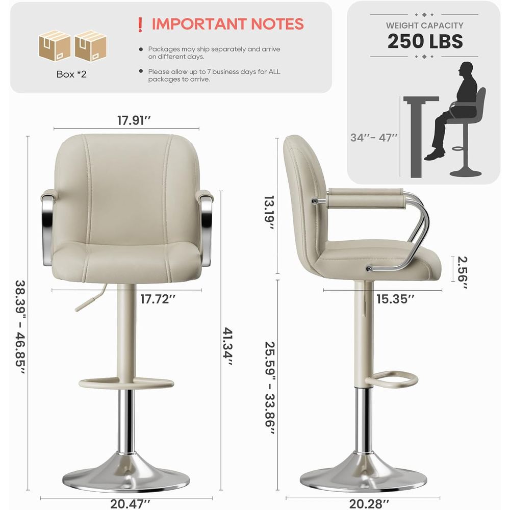 3 Beige Adjustable Swivel Coun - Home Bar Seating のレビューと価格
