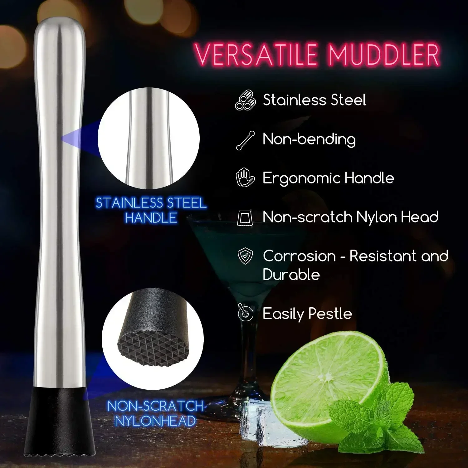 Stainless Steel Cocktail Muddl - Bitters Bottle Set のレビューと価格