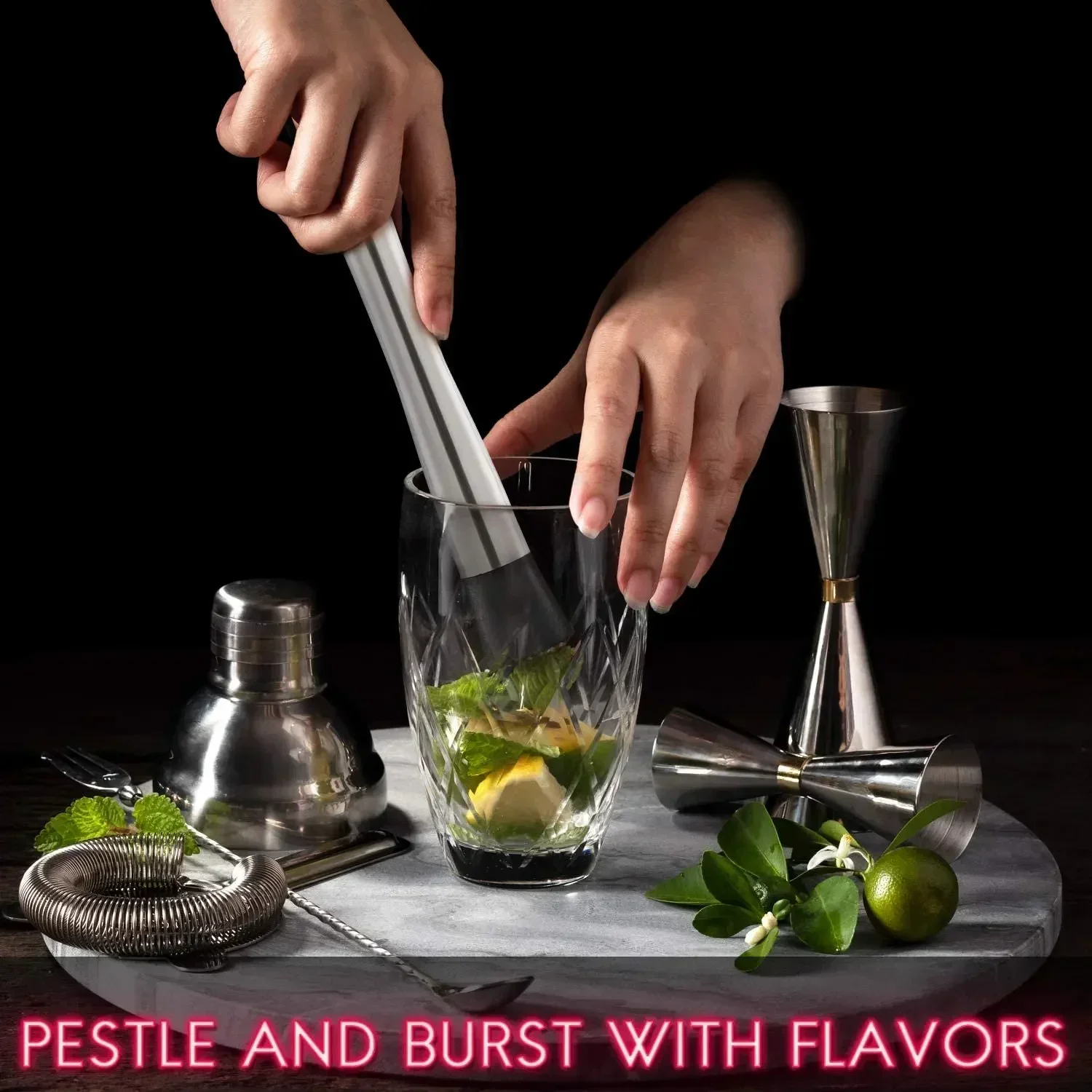 Stainless Steel Cocktail Muddl - Bitters Bottle Set のレビューと価格