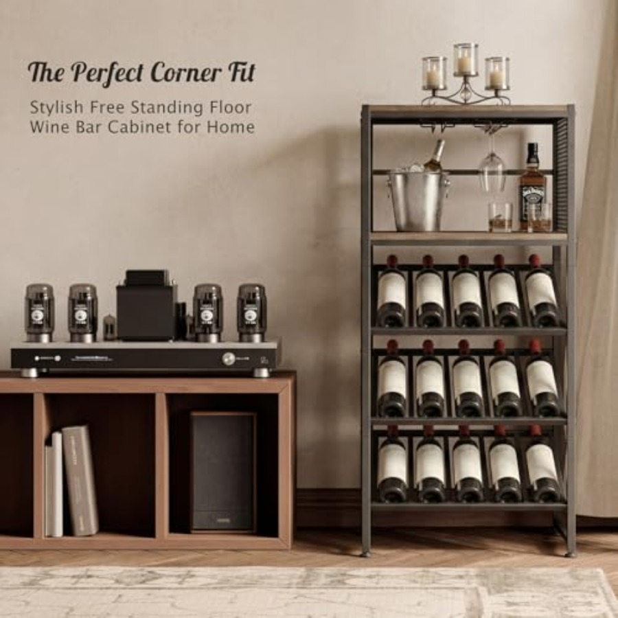 Corner Wine Rack with Glass Ho - Home Bar Shelf のレビューと価格
