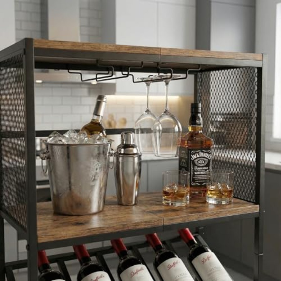 Corner Wine Rack with Glass Ho - Home Bar Shelf のレビューと価格