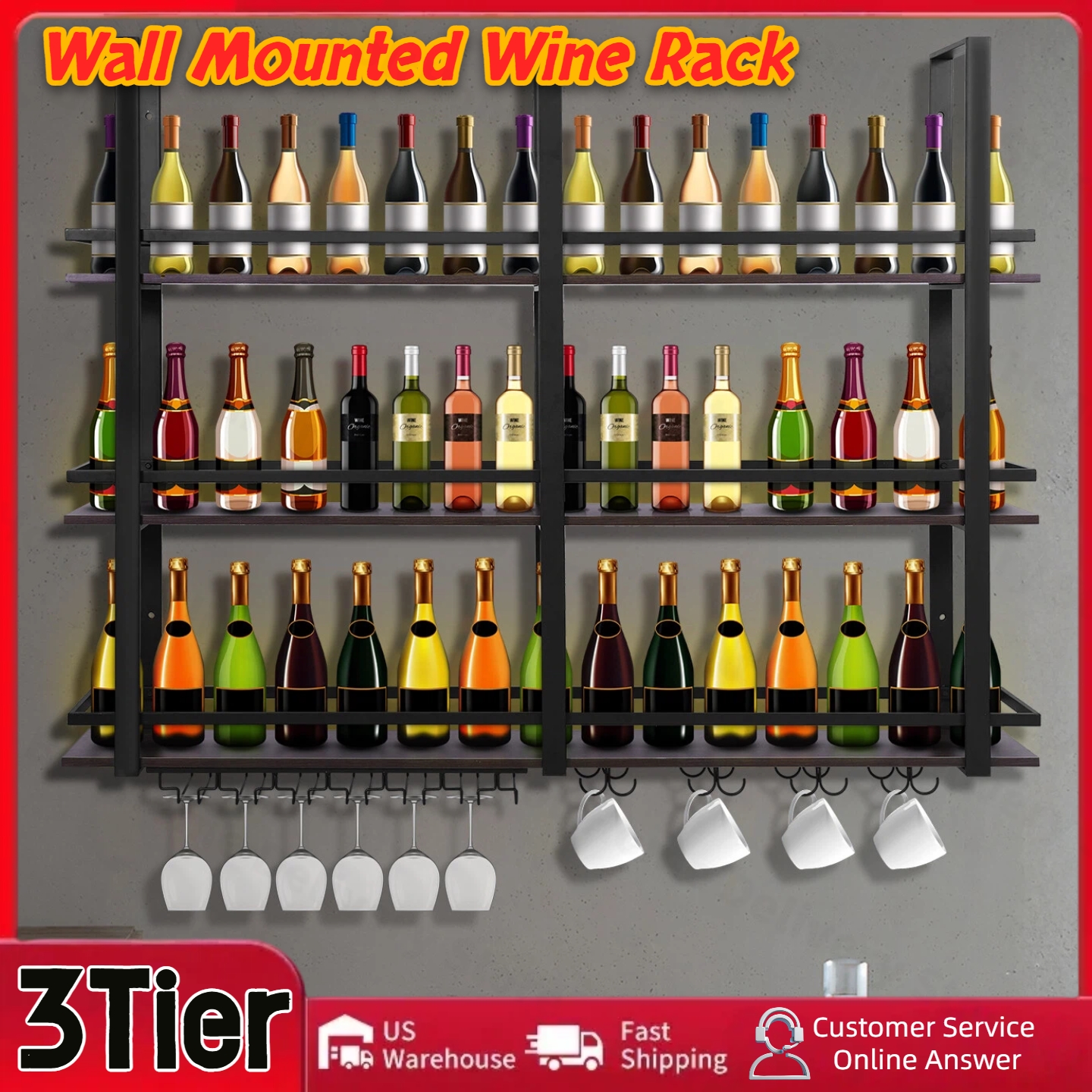 3Tier Wall Mounted Wine Rack B - Home Bar Shelf のレビューと価格