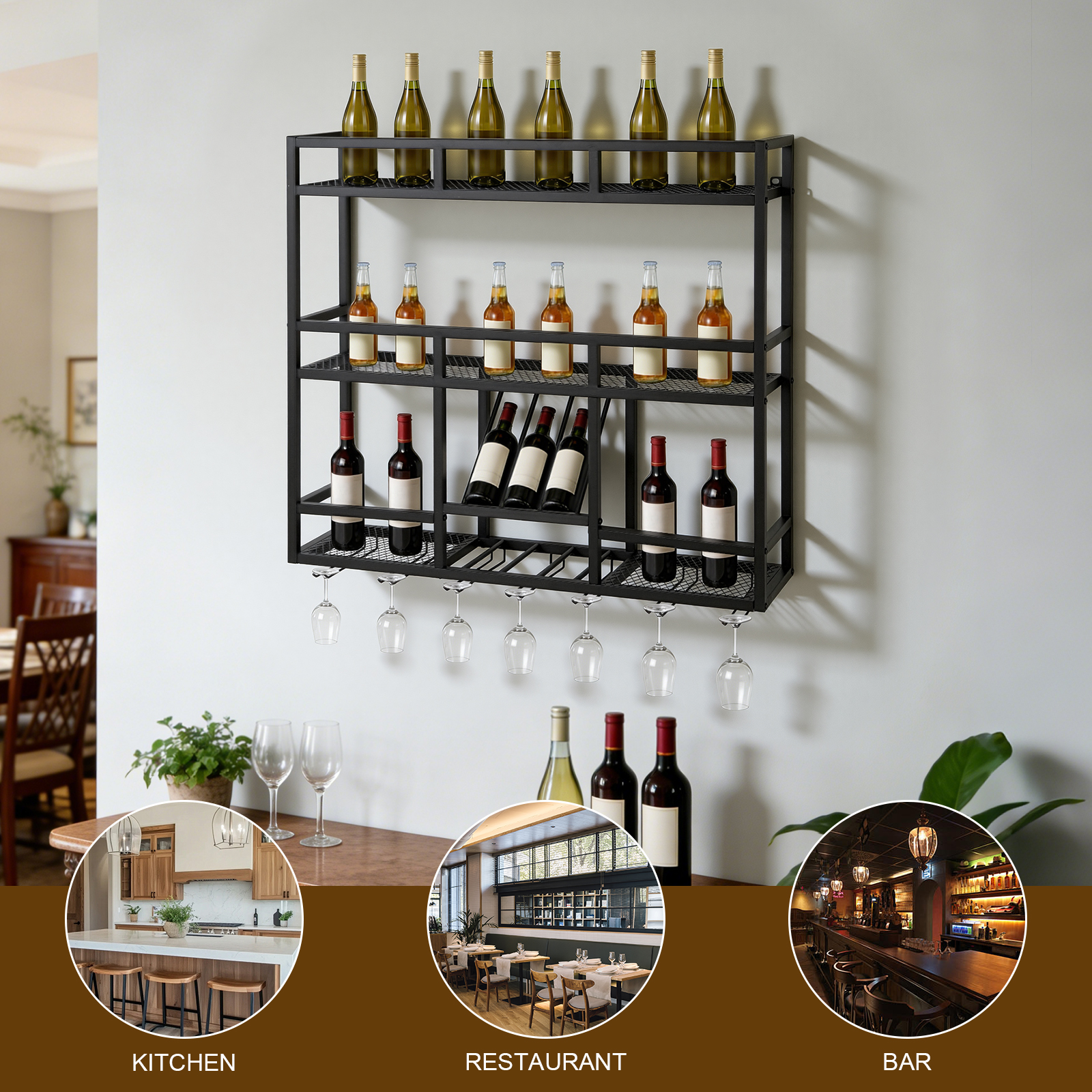 3 Tiers Wall Mounted Wine Rack - Home Bar Shelf のレビューと価格